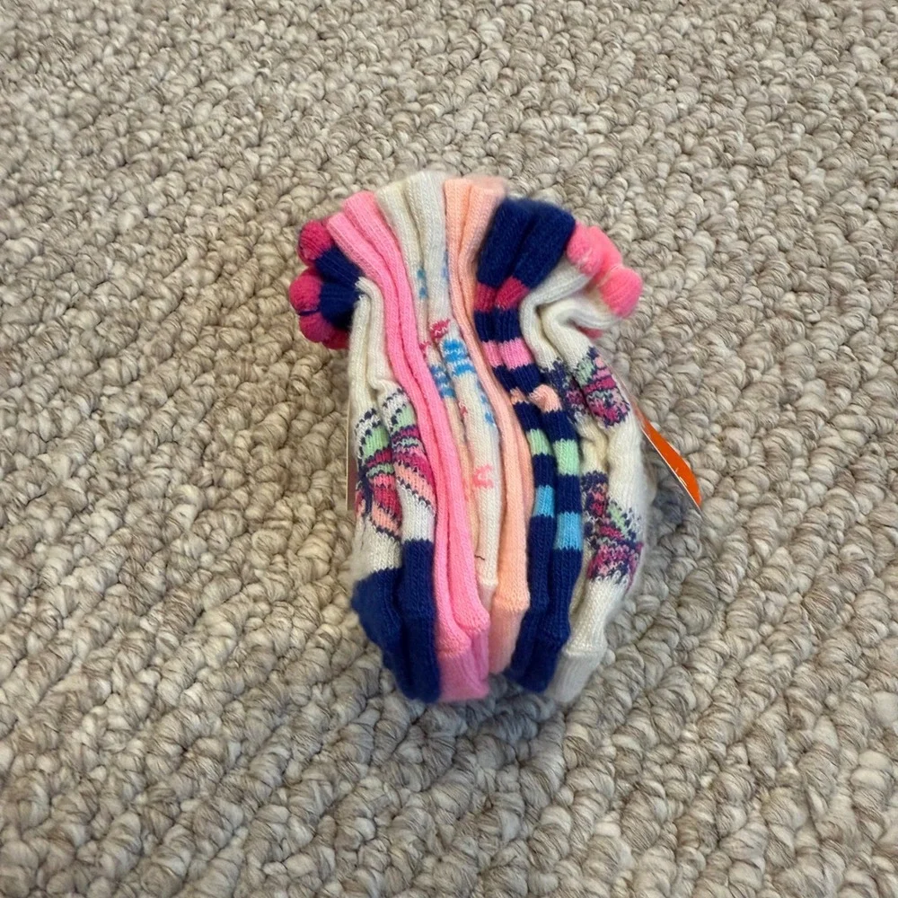Wonder Nation Baby Girl Socks 6-Pair Ankle‎ Butterfly Pink Blue White 0-6 Months